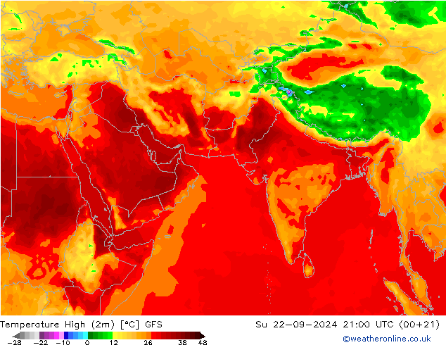 Maksimum Değer (2m) GFS Paz 22.09.2024 21 UTC