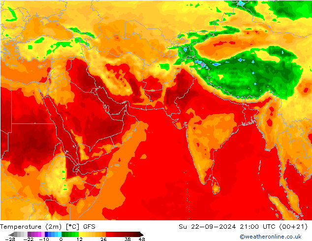 Sıcaklık Haritası (2m) GFS Paz 22.09.2024 21 UTC