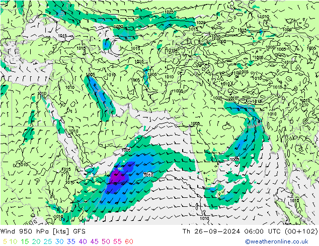 Wind 950 hPa GFS do 26.09.2024 06 UTC