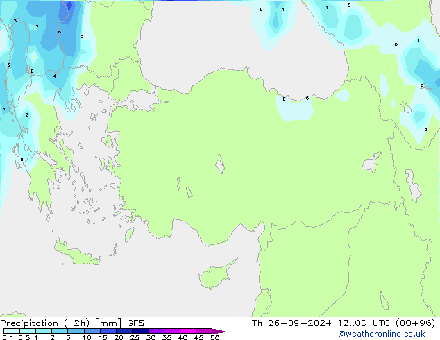 Precipitation (12h) GFS Čt 26.09.2024 00 UTC