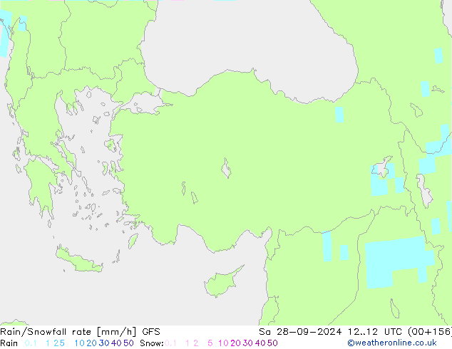 Rain/Snowfall rate GFS сб 28.09.2024 12 UTC