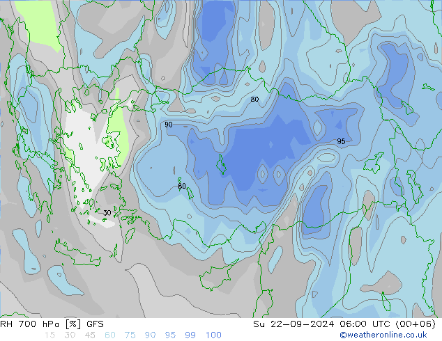 RH 700 hPa GFS dom 22.09.2024 06 UTC