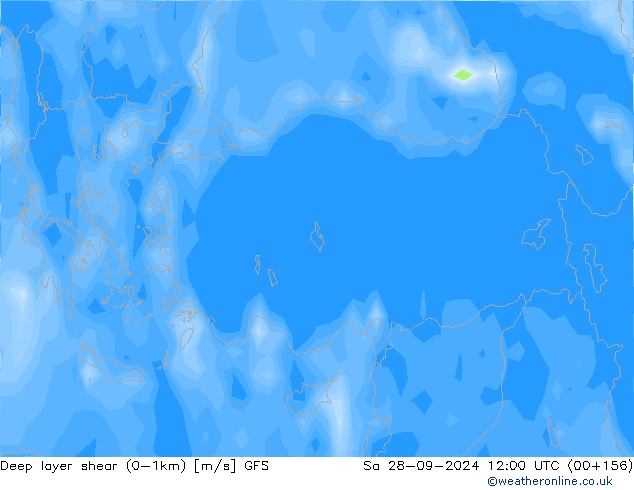 Deep layer shear (0-1km) GFS сб 28.09.2024 12 UTC