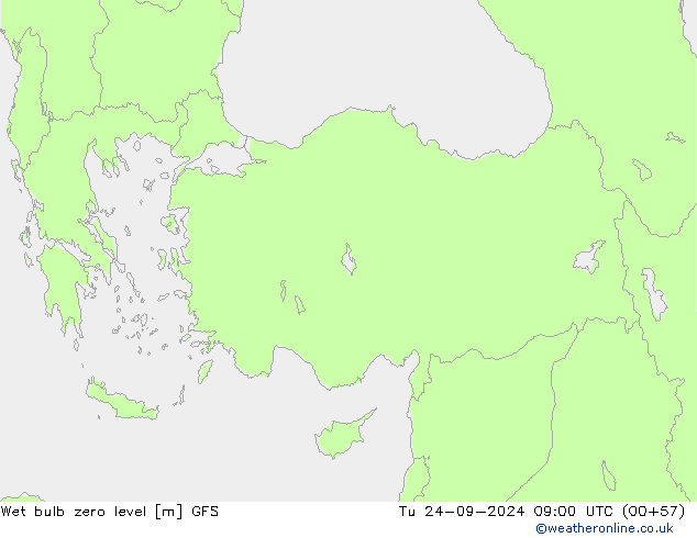 Wet bulb zero level GFS Tu 24.09.2024 09 UTC