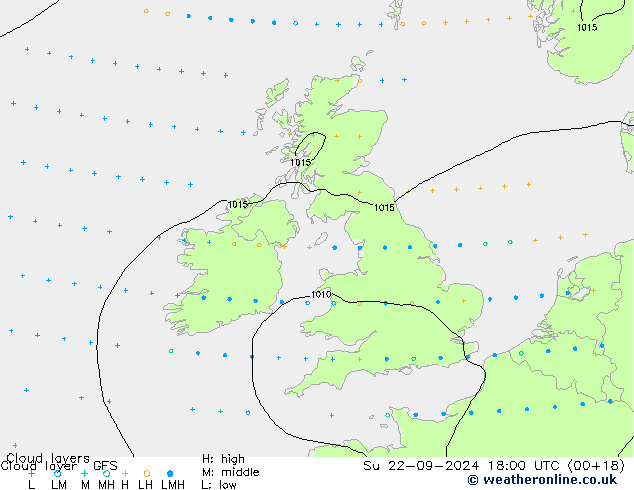 Wolkenlagen GFS zo 22.09.2024 18 UTC