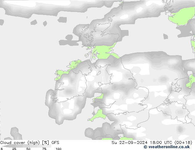 Bewolking (Hoog) GFS zo 22.09.2024 18 UTC