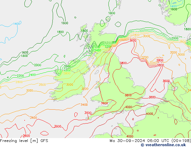 Nulgradenniveau GFS ma 30.09.2024 06 UTC