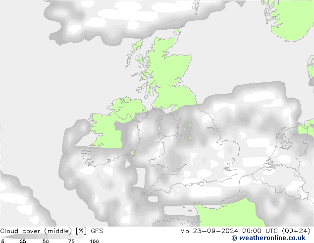 Cloud cover (middle) GFS Mo 23.09.2024 00 UTC