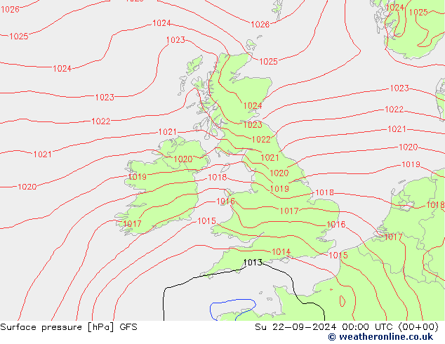 Surface pressure GFS Su 22.09.2024 00 UTC