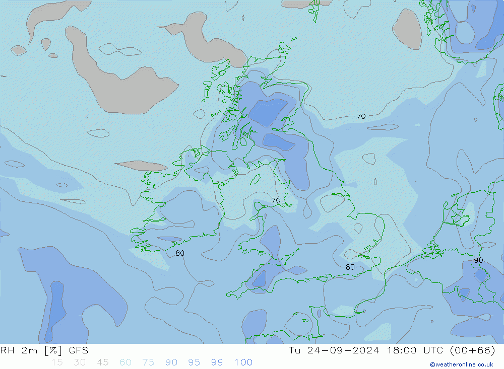 RH 2m GFS Tu 24.09.2024 18 UTC