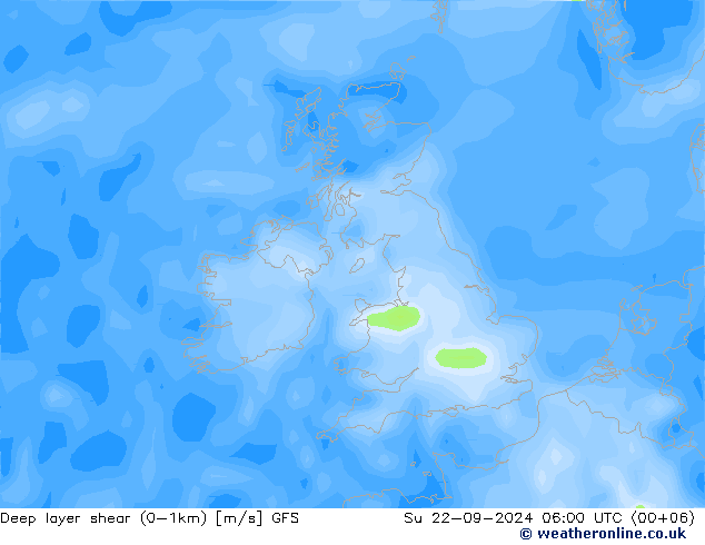 Deep layer shear (0-1km) GFS Ne 22.09.2024 06 UTC