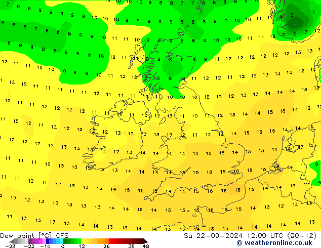 Dew point GFS Su 22.09.2024 12 UTC