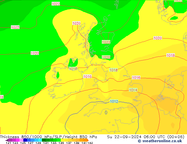 Thck 850-1000 hPa GFS Su 22.09.2024 06 UTC