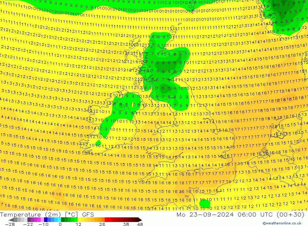 Sıcaklık Haritası (2m) GFS Pzt 23.09.2024 06 UTC