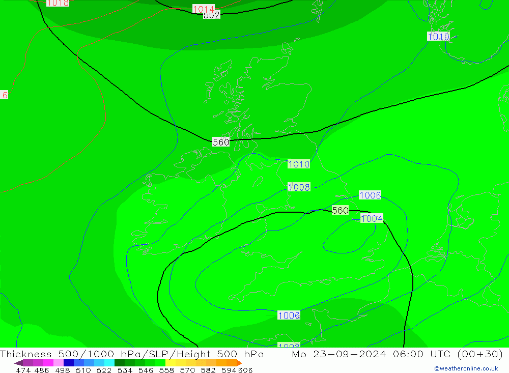 Thck 500-1000hPa GFS Po 23.09.2024 06 UTC