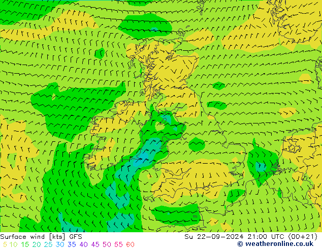 Bodenwind GFS So 22.09.2024 21 UTC