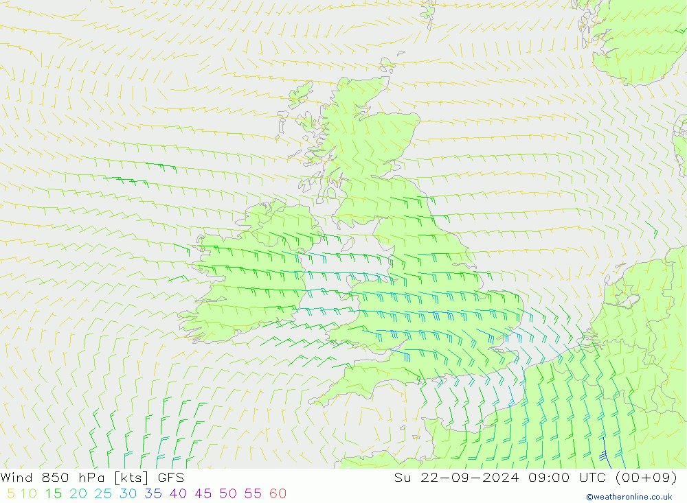 Wind 850 hPa GFS Su 22.09.2024 09 UTC