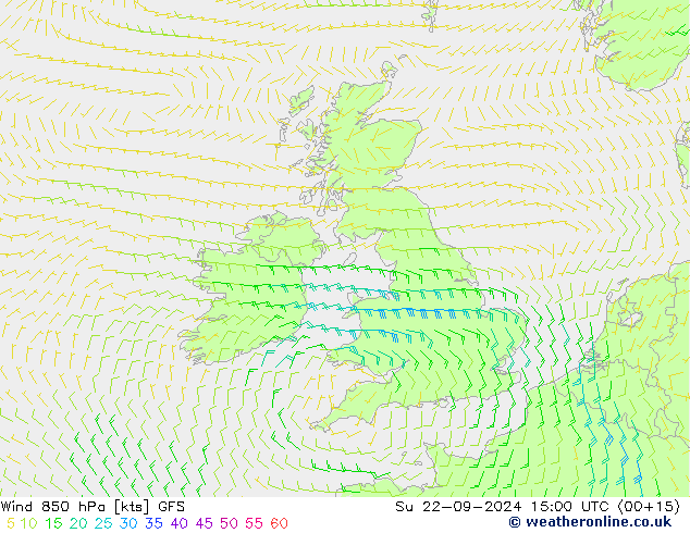 Wind 850 hPa GFS zo 22.09.2024 15 UTC