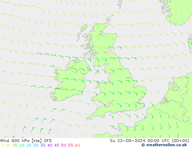 Wind 900 hPa GFS Su 22.09.2024 00 UTC