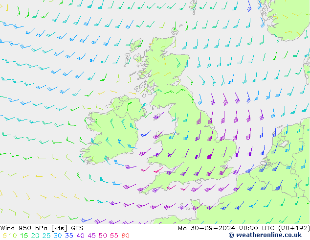 Wind 950 hPa GFS Mo 30.09.2024 00 UTC