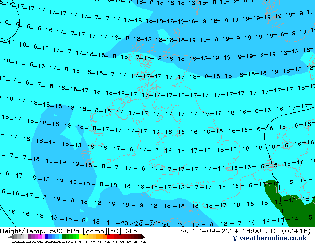 Z500/Rain (+SLP)/Z850 GFS Su 22.09.2024 18 UTC