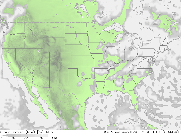 nuvens (baixo) GFS Qua 25.09.2024 12 UTC