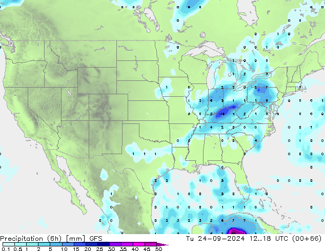 Yağış (6h) GFS Sa 24.09.2024 18 UTC