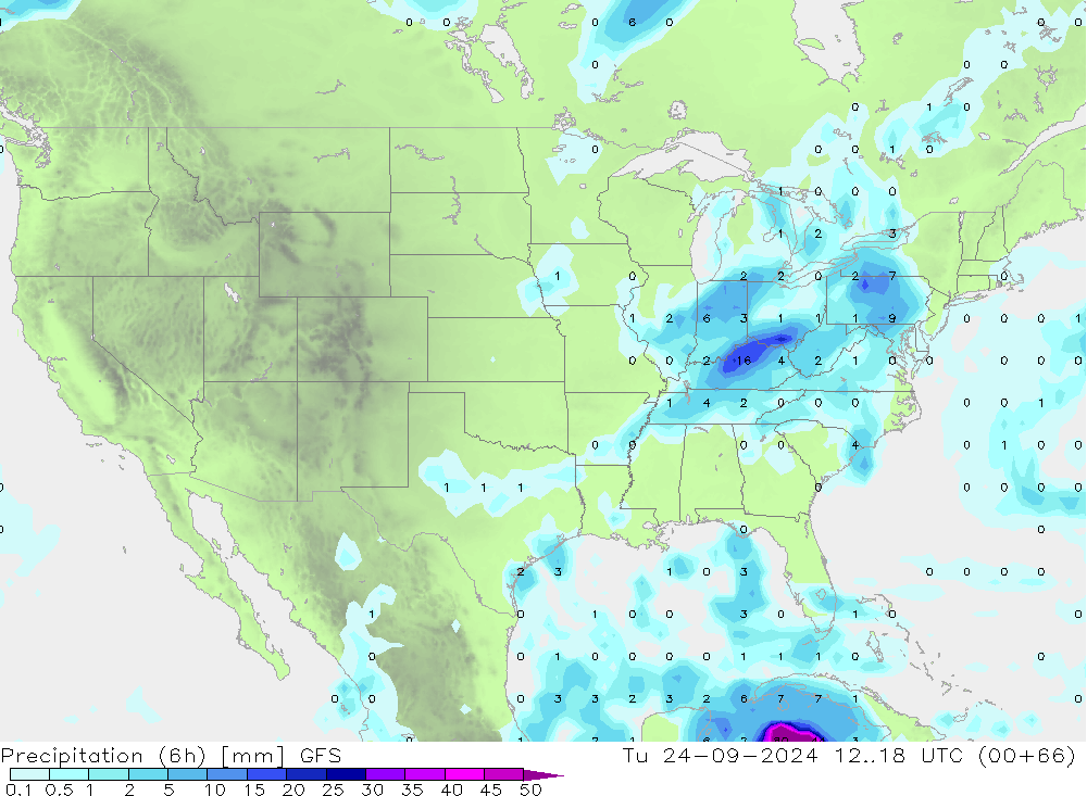 Yağış (6h) GFS Sa 24.09.2024 18 UTC