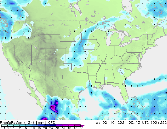 Precipitation (12h) GFS We 02.10.2024 12 UTC