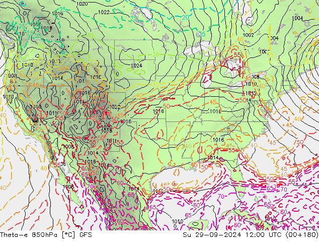 Theta-e 850hPa GFS Dom 29.09.2024 12 UTC