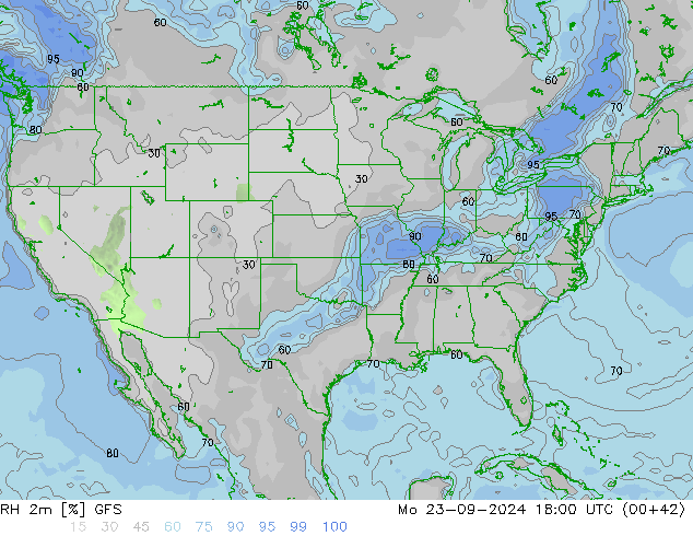 RH 2m GFS пн 23.09.2024 18 UTC