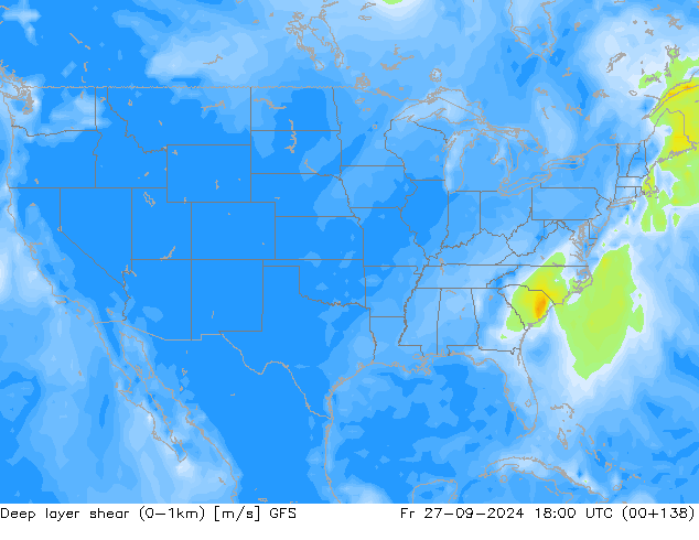 Deep layer shear (0-1km) GFS Fr 27.09.2024 18 UTC