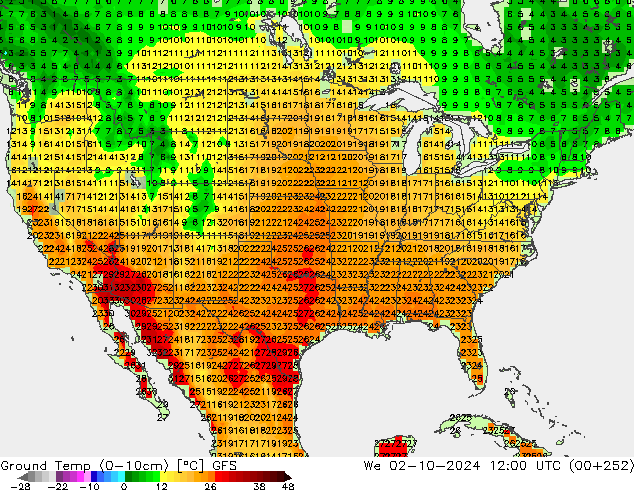 Ground Temp (0-10cm) GFS We 02.10.2024 12 UTC