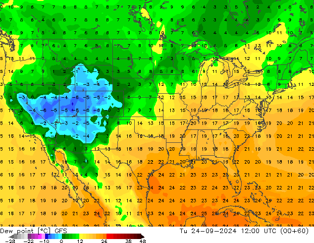 Punto di rugiada GFS mar 24.09.2024 12 UTC