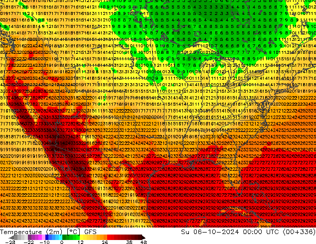 Temperature (2m) GFS Ne 06.10.2024 00 UTC