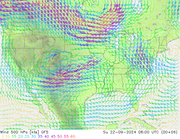 ветер 500 гПа GFS Вс 22.09.2024 06 UTC
