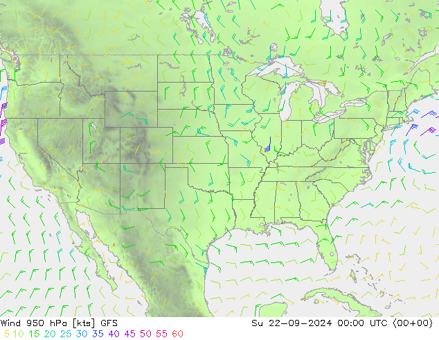 Vento 950 hPa GFS Dom 22.09.2024 00 UTC