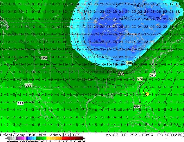 Z500/Rain (+SLP)/Z850 GFS Mo 07.10.2024 00 UTC