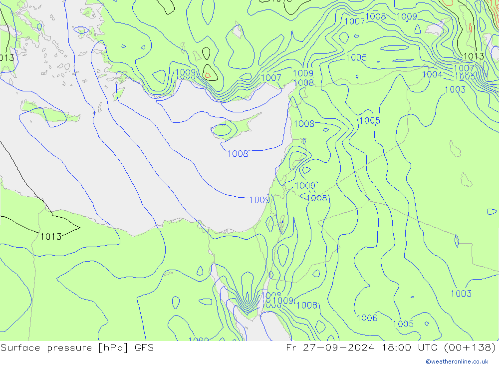 Surface pressure GFS Fr 27.09.2024 18 UTC