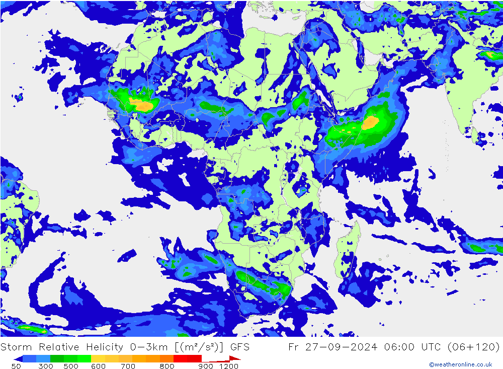 Storm Relative Helicity GFS Sex 27.09.2024 06 UTC