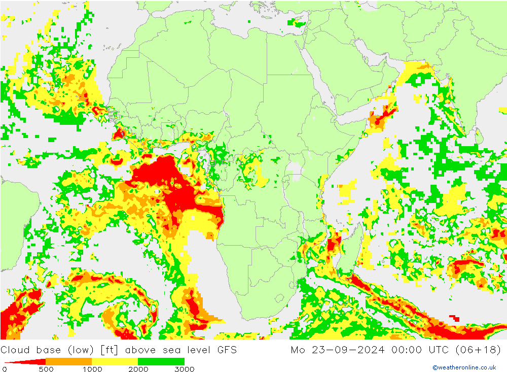 Wolkenbasis (Laag) GFS ma 23.09.2024 00 UTC