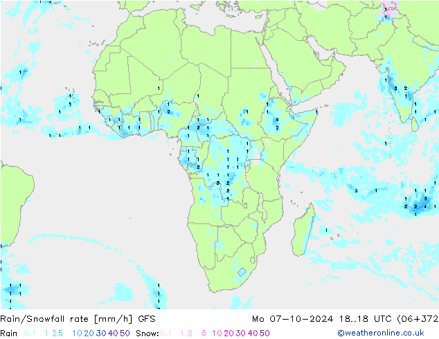 Rain/Snowfall rate GFS lun 07.10.2024 18 UTC