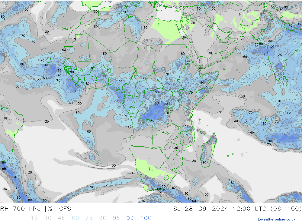 RH 700 hPa GFS Sa 28.09.2024 12 UTC