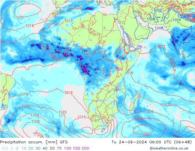 Precipitation accum. GFS Tu 24.09.2024 06 UTC