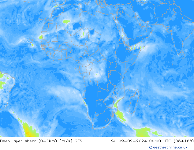 Deep layer shear (0-1km) GFS So 29.09.2024 06 UTC