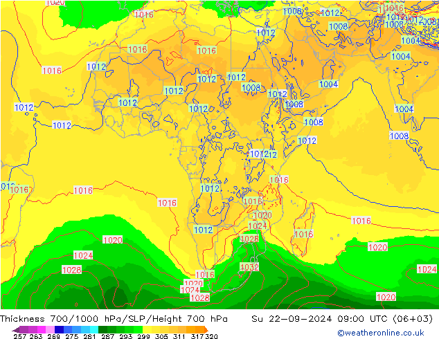 Thck 700-1000 hPa GFS Ne 22.09.2024 09 UTC