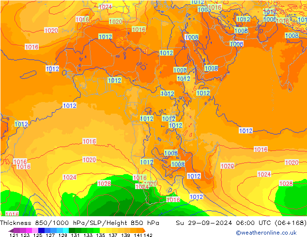 Schichtdicke 850-1000 hPa GFS So 29.09.2024 06 UTC