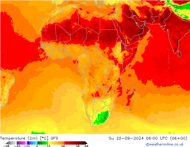 Temperatura (2m) GFS dom 22.09.2024 06 UTC