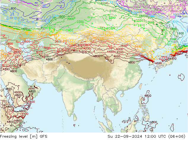 Isoterma de zero graus GFS Dom 22.09.2024 12 UTC