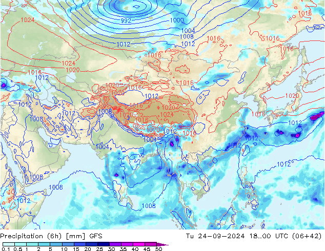 Precipitation (6h) GFS Tu 24.09.2024 00 UTC